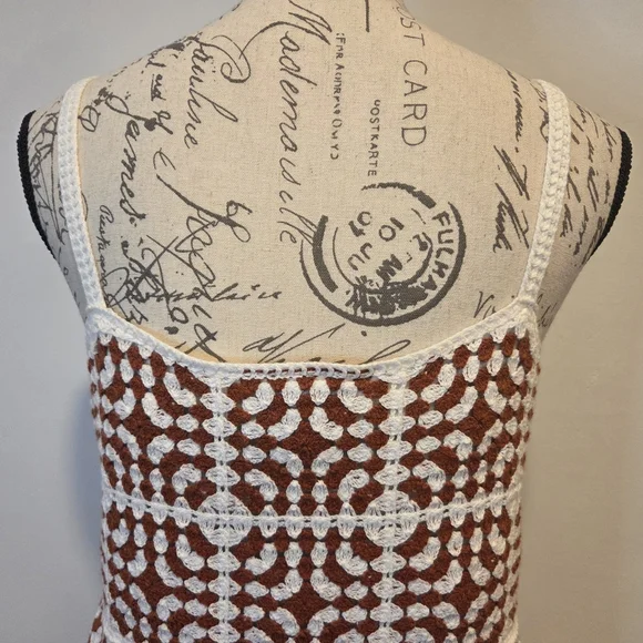 Brown and White Crotchet Spaguetti Straps Dress, Size M. - Picture 4 of 14